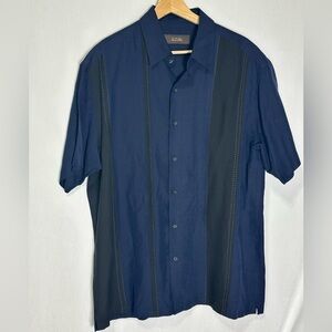 Tasso Elba navy and black Silk and Linen short sleeve shirt - Large